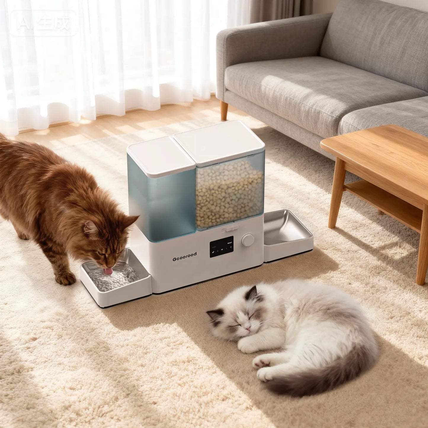 Geoorood 2-in-1 Automatic Pet Feeder & Gravity Water Dispenser - 36 Cups/8.5L Food Capacity with Stainless Steel Bowls - Perfect for Cats, Small Dogs, Puppies, and Kittens!