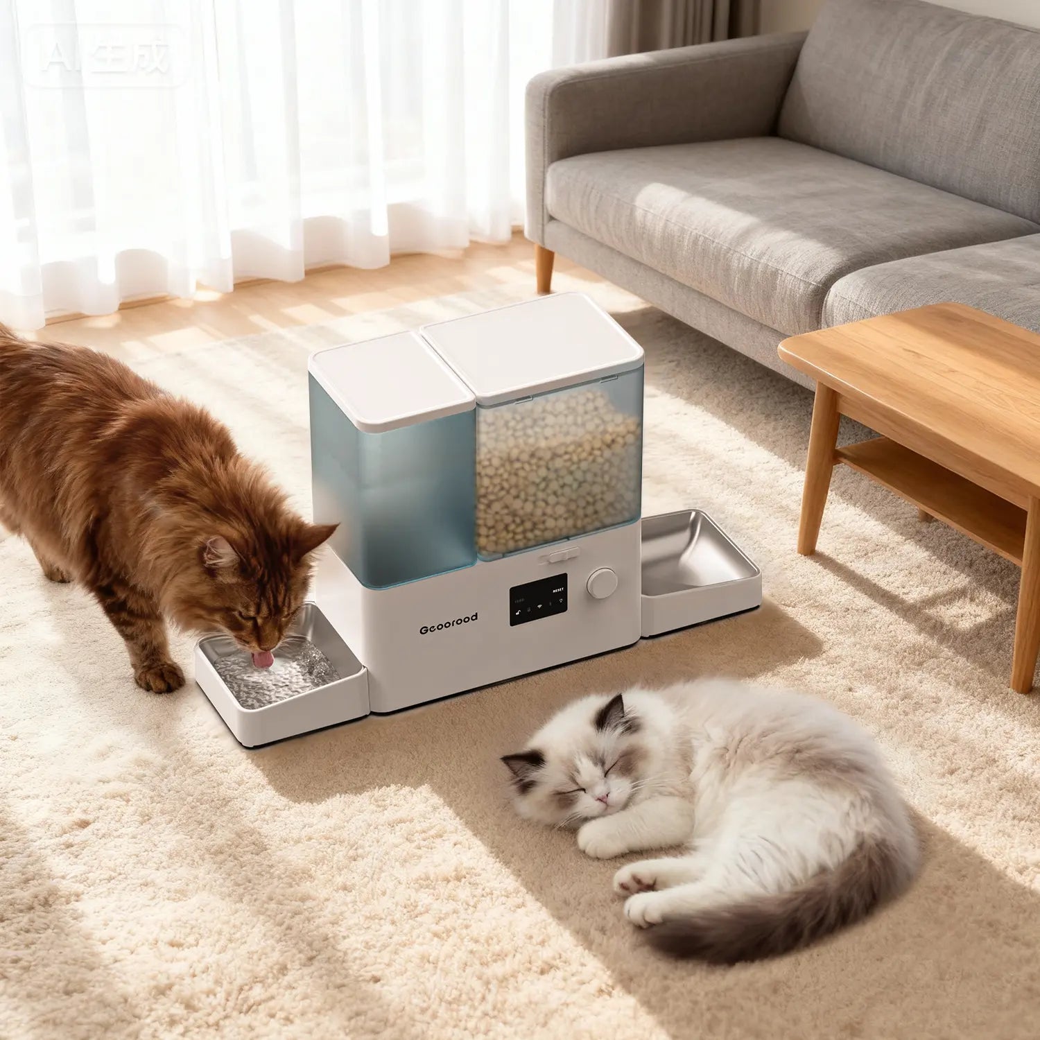 Geoorood 2-in-1 Automatic Pet Feeder & Gravity Water Dispenser - 36 Cups/8.5L Food Capacity with Stainless Steel Bowls - Perfect for Cats, Small Dogs, Puppies, and Kittens!