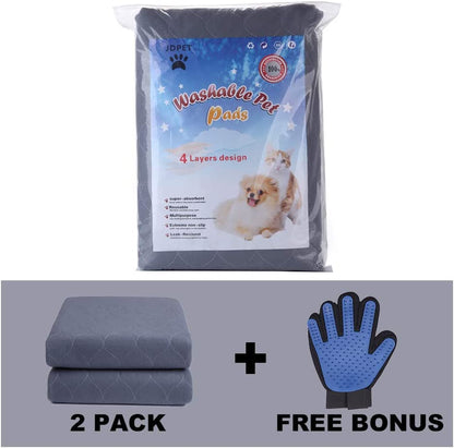 Ultimate Washable Dog Pee Pads with Free Grooming Gloves - Reusable, Waterproof, Non-Slip Potty Training Solution for Dogs, Cats, and Bunnies