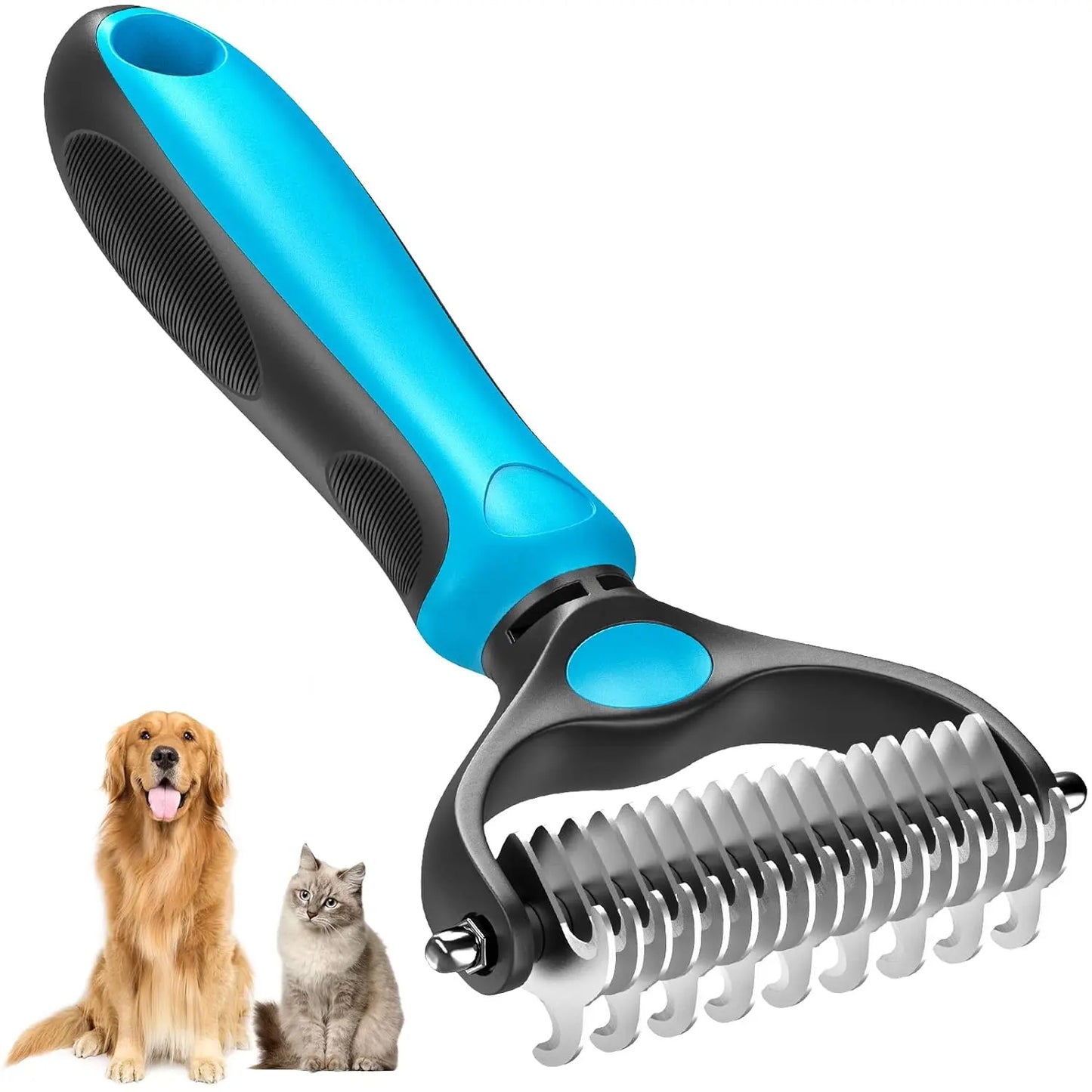 Ultimate Pet Grooming Brush - Double-Sided Shedding & Dematting Rake for Dogs and Cats - Say Goodbye to Excess Fur!