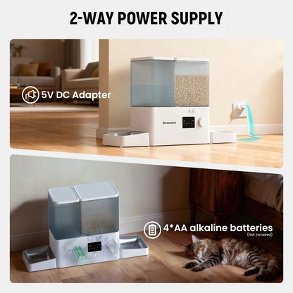 Geoorood 2-in-1 Automatic Pet Feeder & Gravity Water Dispenser - 36 Cups/8.5L Food Capacity with Stainless Steel Bowls - Perfect for Cats, Small Dogs, Puppies, and Kittens!