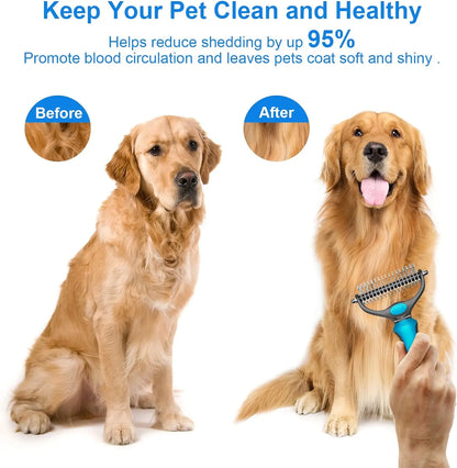 Ultimate Pet Grooming Brush - Double-Sided Shedding & Dematting Rake for Dogs and Cats - Say Goodbye to Excess Fur!