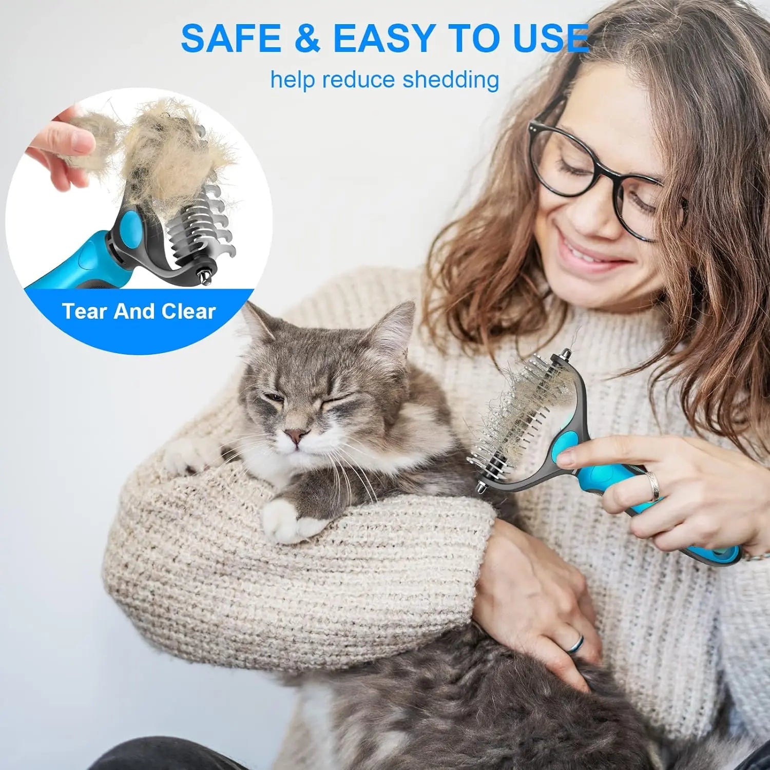Ultimate Pet Grooming Brush - Double-Sided Shedding & Dematting Rake for Dogs and Cats - Say Goodbye to Excess Fur!