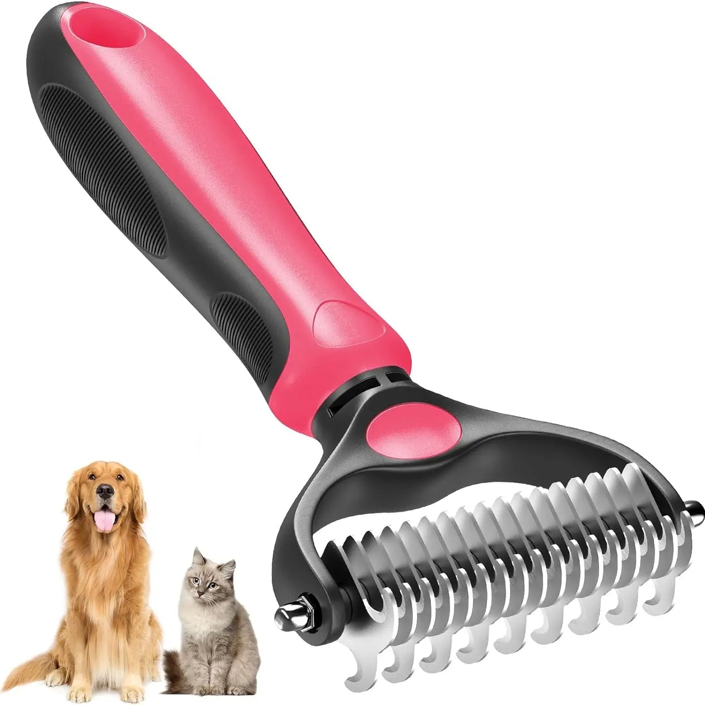 Ultimate Pet Grooming Brush - Double-Sided Shedding & Dematting Rake for Dogs and Cats - Say Goodbye to Excess Fur!