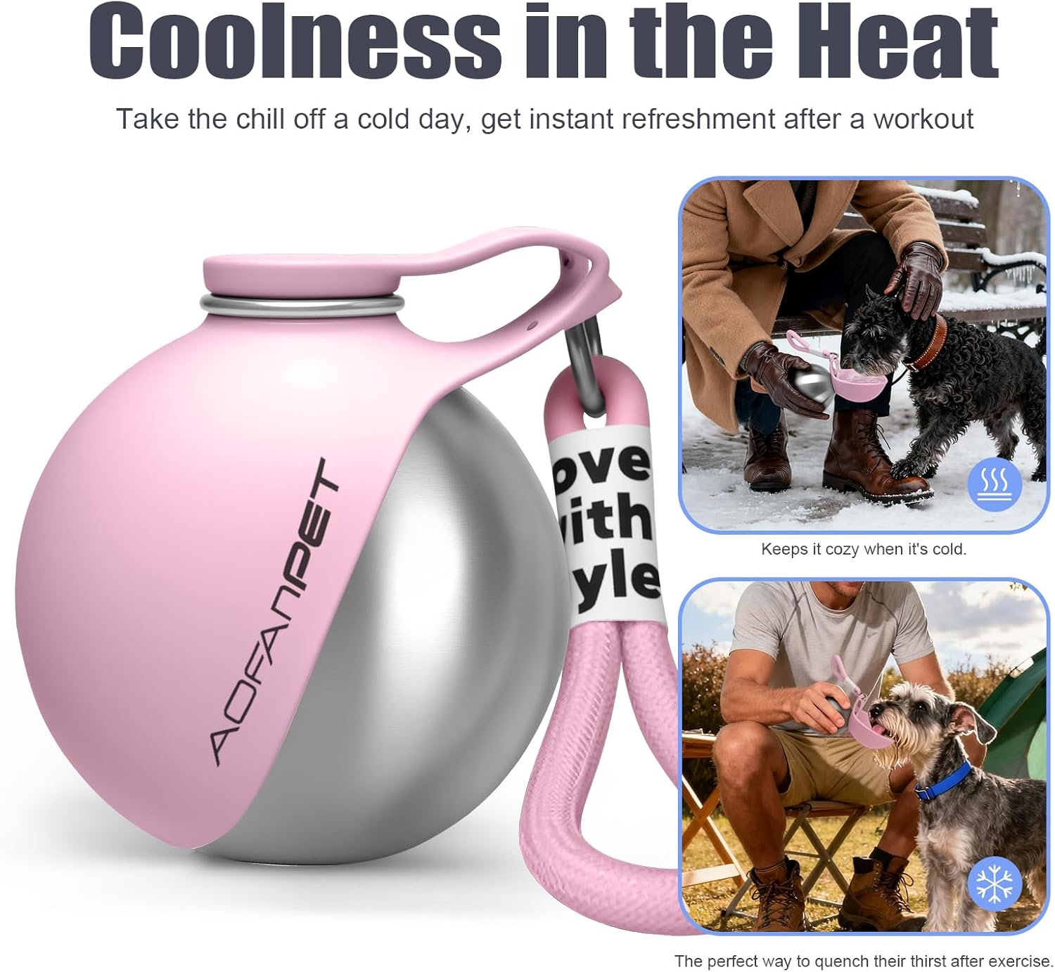 Stylish and Portable 10Oz Stainless Steel Dog Water Bottle with No-Spill Silicone Bowl – Perfect for Hiking and Travel!