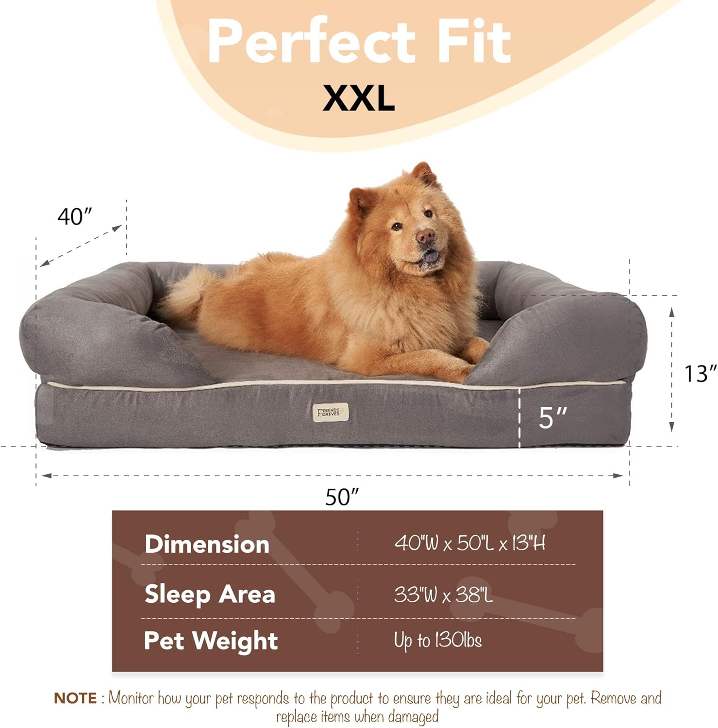 Luxurious Orthopedic Memory Foam Dog Bed - Water Resistant, Non-Slip, and Washable Cover in Chester Grey - Perfect for All Breeds, 50" x 40" x 13"