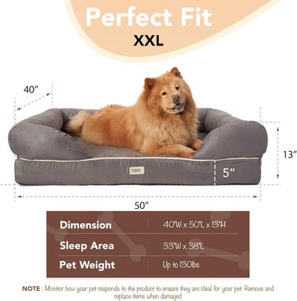 Luxurious Orthopedic Memory Foam Dog Bed - Water Resistant, Non-Slip, and Washable Cover in Chester Grey - Perfect for All Breeds, 50" x 40" x 13"