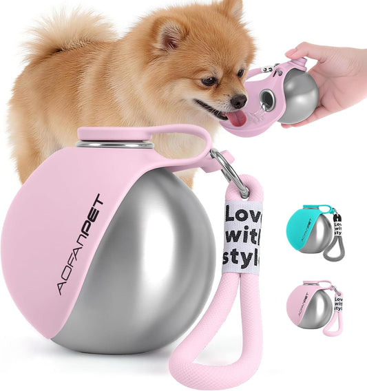 Stylish and Portable 10Oz Stainless Steel Dog Water Bottle with No-Spill Silicone Bowl – Perfect for Hiking and Travel!