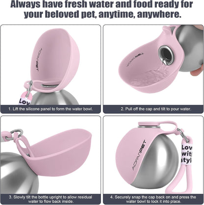 Stylish and Portable 10Oz Stainless Steel Dog Water Bottle with No-Spill Silicone Bowl – Perfect for Hiking and Travel!