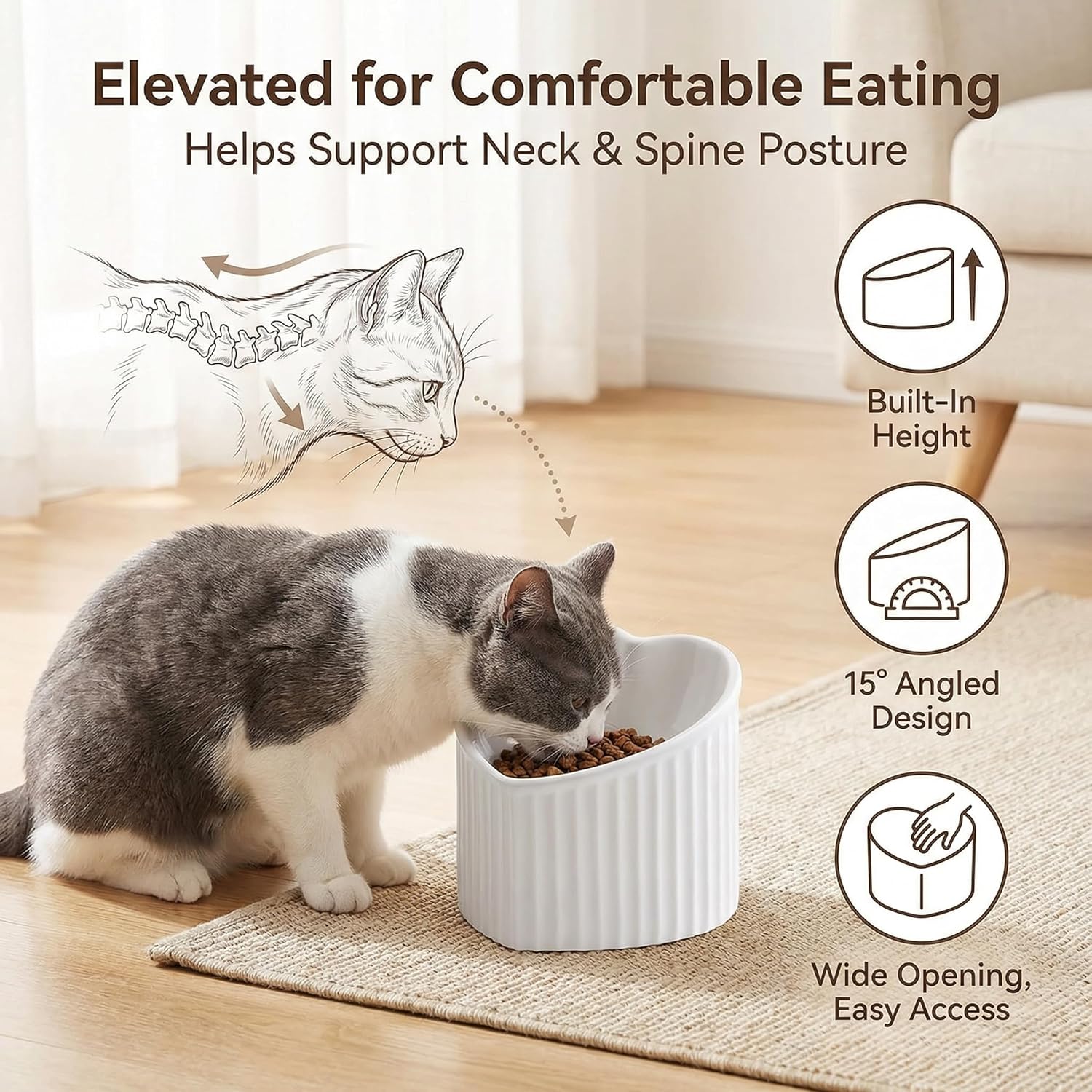Elevate Your Cat's Dining Experience with Our Stylish White Ceramic Raised Bowls - Perfect for Large Breeds!