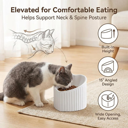 Elevate Your Cat's Dining Experience with Our Stylish White Ceramic Raised Bowls - Perfect for Large Breeds!