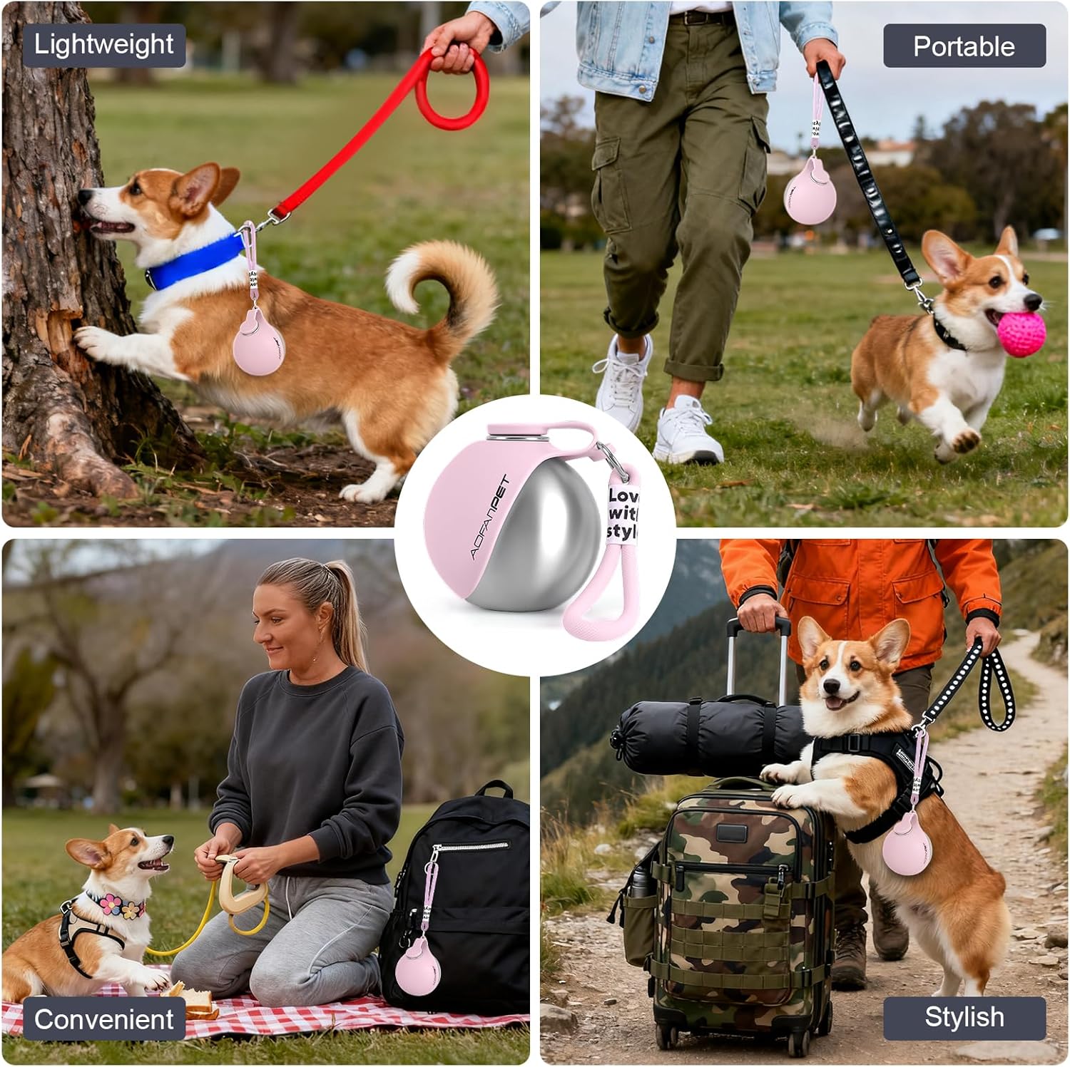 Stylish and Portable 10Oz Stainless Steel Dog Water Bottle with No-Spill Silicone Bowl – Perfect for Hiking and Travel!