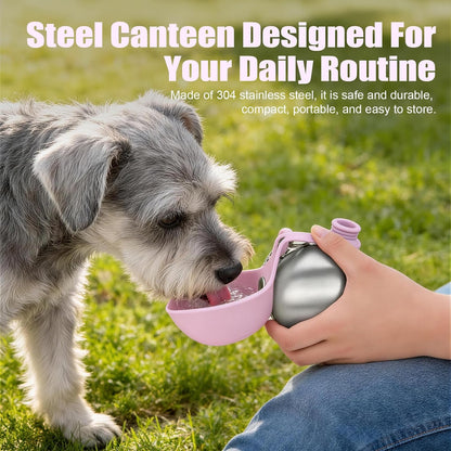 Stylish and Portable 10Oz Stainless Steel Dog Water Bottle with No-Spill Silicone Bowl – Perfect for Hiking and Travel!