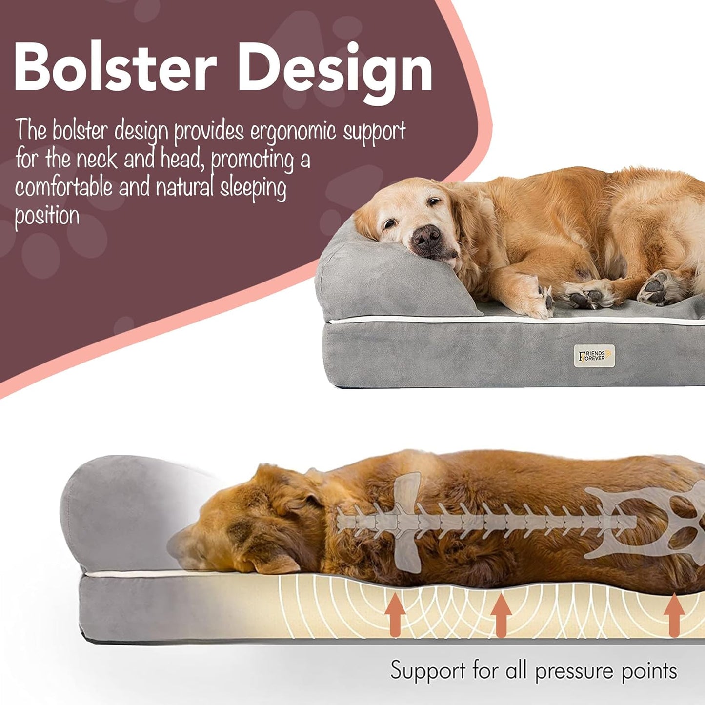Luxurious Orthopedic Memory Foam Dog Bed - Water Resistant, Non-Slip, and Washable Cover in Chester Grey - Perfect for All Breeds, 50" x 40" x 13"