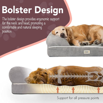 Luxurious Orthopedic Memory Foam Dog Bed - Water Resistant, Non-Slip, and Washable Cover in Chester Grey - Perfect for All Breeds, 50" x 40" x 13"