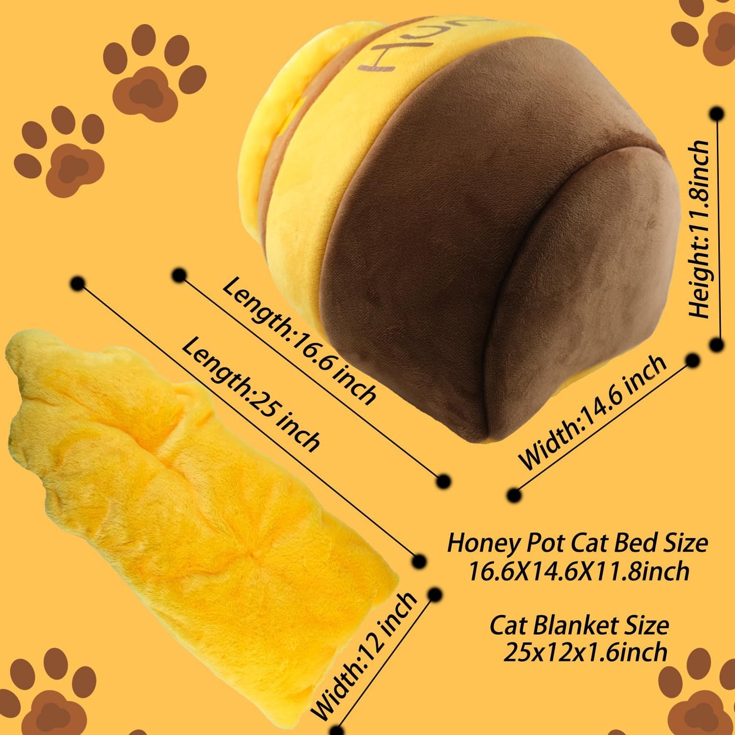 Cozy Honey Pot Cat Cave Bed - Soft, Thick Rebound Sponge Nest with Washable Cushion and Adorable Cartoon Design for Small Cats and Dogs