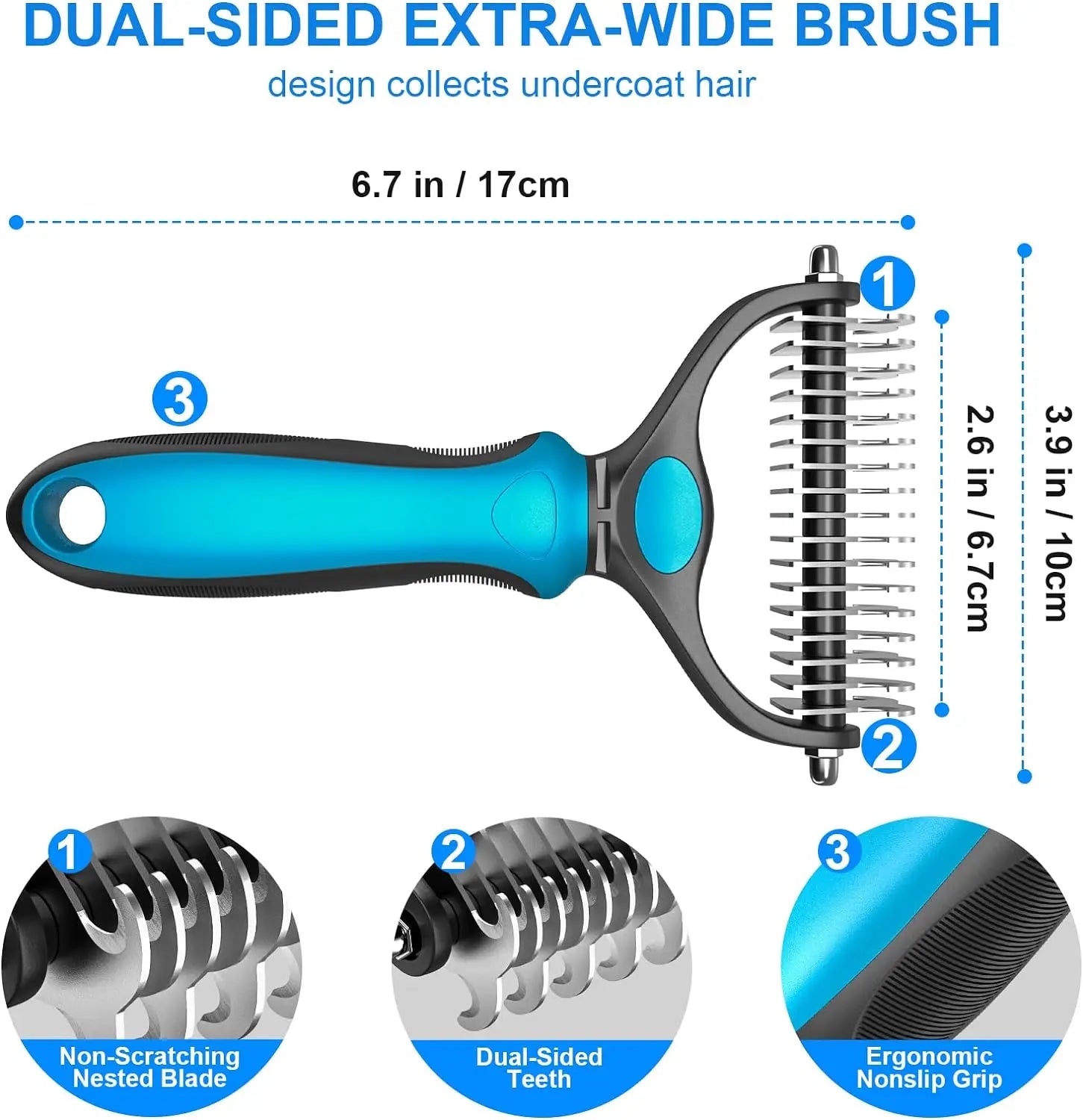 Ultimate Pet Grooming Brush - Double-Sided Shedding & Dematting Rake for Dogs and Cats - Say Goodbye to Excess Fur!