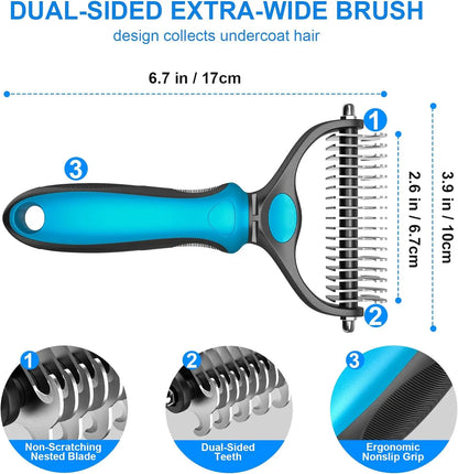 Ultimate Pet Grooming Brush - Double-Sided Shedding & Dematting Rake for Dogs and Cats - Say Goodbye to Excess Fur!