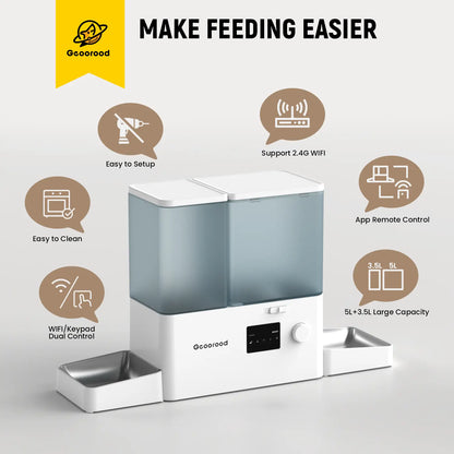 Geoorood 2-in-1 Automatic Pet Feeder & Gravity Water Dispenser - 36 Cups/8.5L Food Capacity with Stainless Steel Bowls - Perfect for Cats, Small Dogs, Puppies, and Kittens!