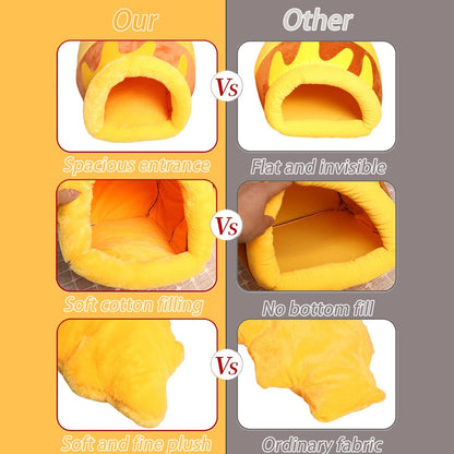 Cozy Honey Pot Cat Cave Bed - Soft, Thick Rebound Sponge Nest with Washable Cushion and Adorable Cartoon Design for Small Cats and Dogs