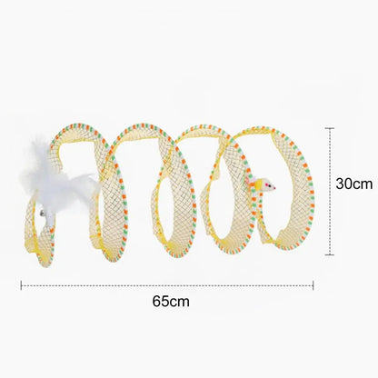 Exciting 65x30Cm Cat Tunnel Toy - Foldable Interactive Playtime with Plush & Feather Toys for Happy Kittens