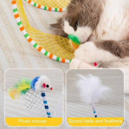 Exciting 65x30Cm Cat Tunnel Toy - Foldable Interactive Playtime with Plush & Feather Toys for Happy Kittens
