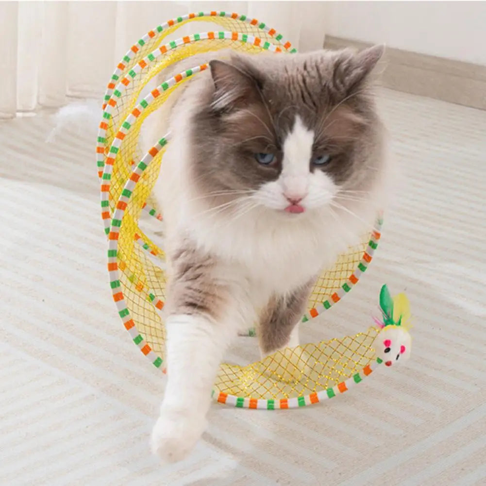 Exciting 65x30Cm Cat Tunnel Toy - Foldable Interactive Playtime with Plush & Feather Toys for Happy Kittens