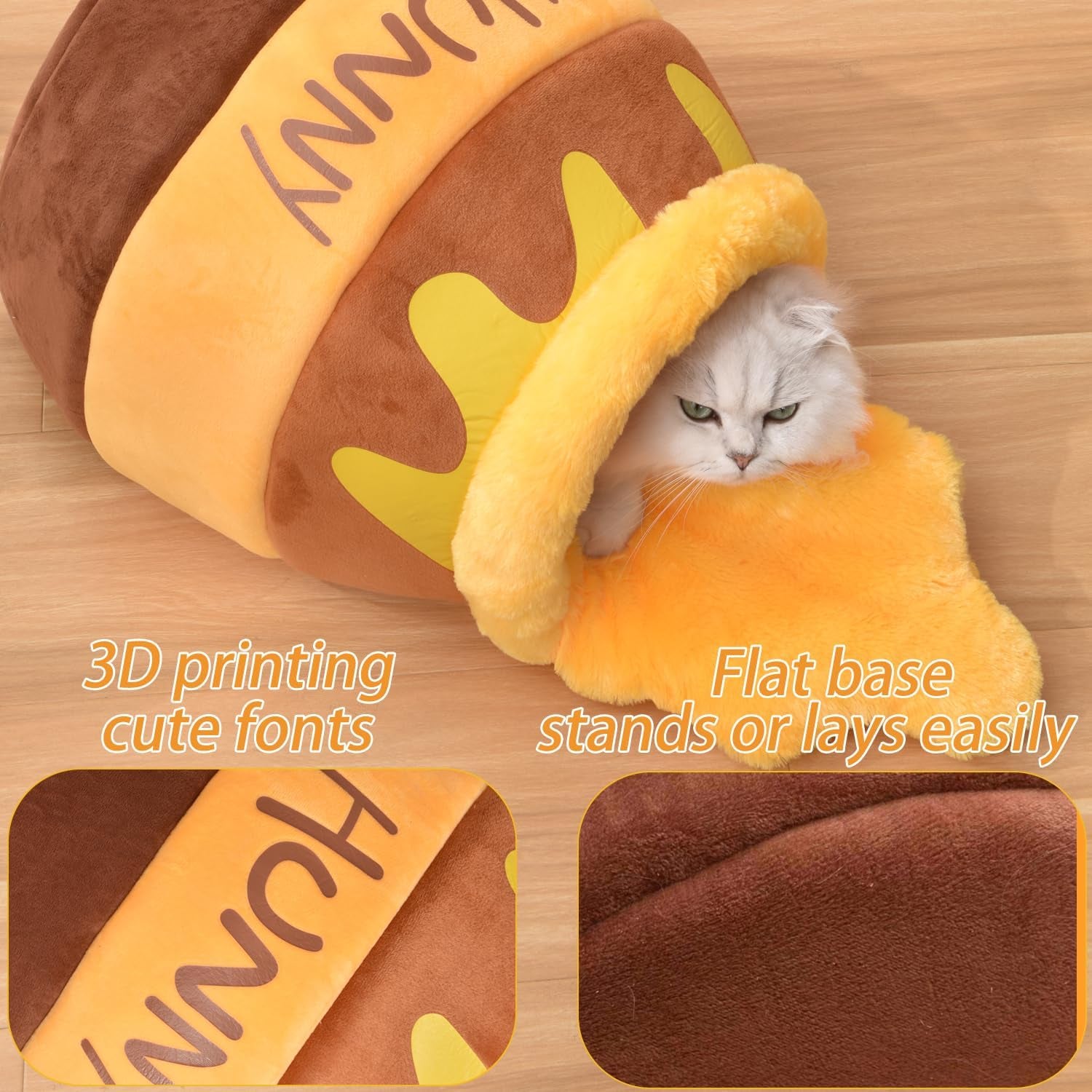 Cozy Honey Pot Cat Cave Bed - Soft, Thick Rebound Sponge Nest with Washable Cushion and Adorable Cartoon Design for Small Cats and Dogs