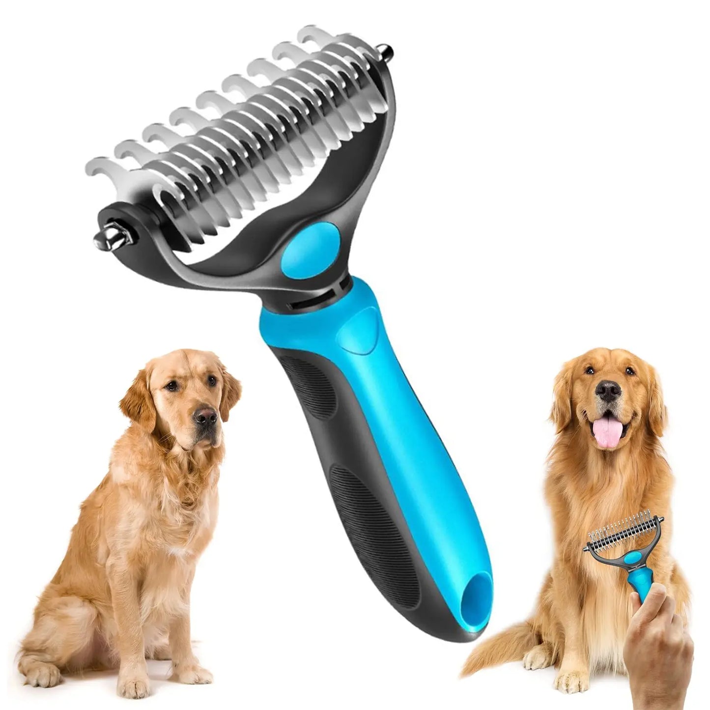 Ultimate Pet Grooming Brush - Double-Sided Shedding & Dematting Rake for Dogs and Cats - Say Goodbye to Excess Fur!
