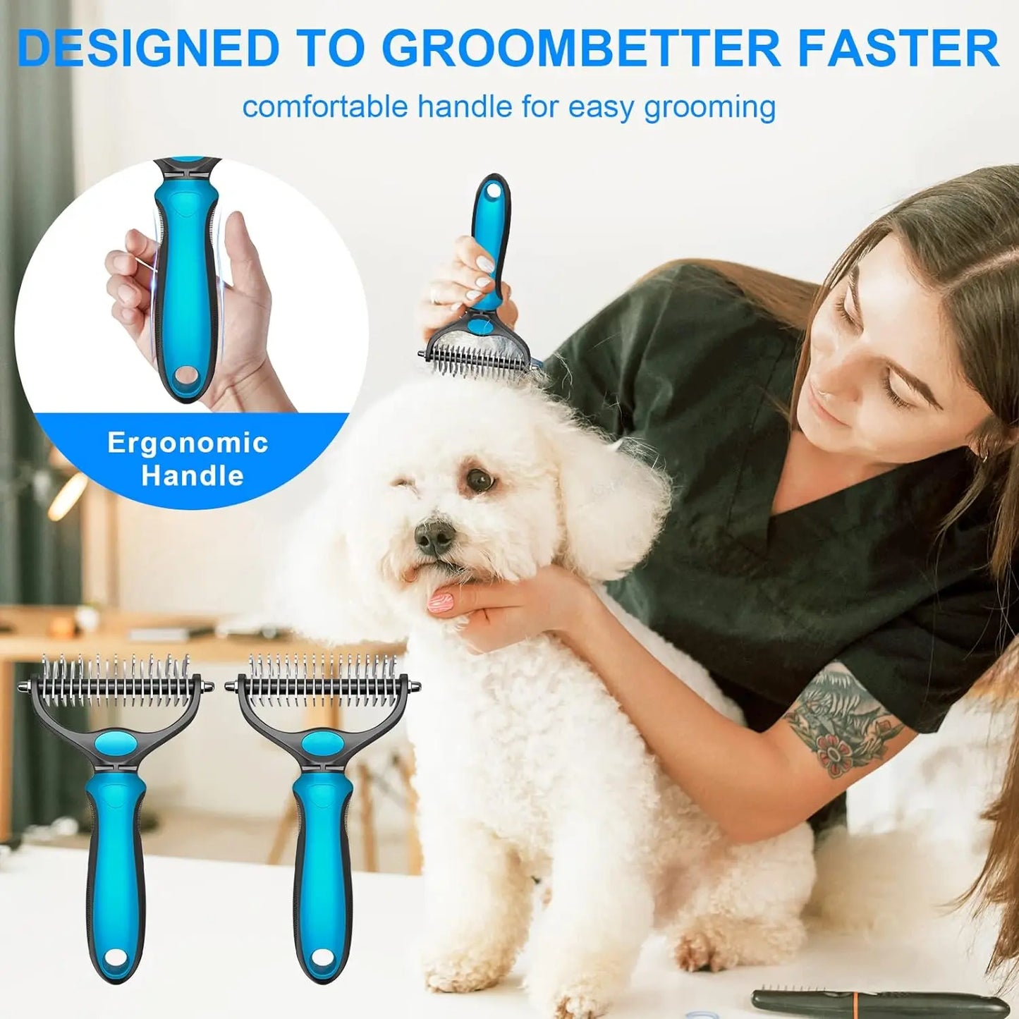 Ultimate Pet Grooming Brush - Double-Sided Shedding & Dematting Rake for Dogs and Cats - Say Goodbye to Excess Fur!