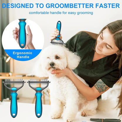 Ultimate Pet Grooming Brush - Double-Sided Shedding & Dematting Rake for Dogs and Cats - Say Goodbye to Excess Fur!