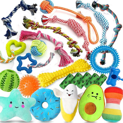 Ultimate 25 Pack Luxury Dog Chew Toys for Small Pups - Fun Ropes, Treat Balls, and Squeaky Toys for Teething Dogs